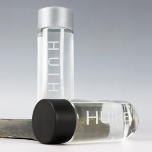 Bouteille en verre de 300ml 350ml 390ml 400ml arrondie transparente avec logo imprimé <span class=keywords><strong>Voss</strong></span> Still Water Drink avec couvercle à vis en PP noir argenté - Product Image 2
