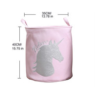 Panier à linge pliable en tissu rose pailleté arc-en-ciel, écologique, pour le rangement des vêtements et des jouets d'enfants, avec poignée, pour la chambre