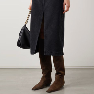 Size 46 Women Suede Knee High <b>Boots</b> Low Chunky Heels Suede Shoes on Wide Fit Pointed Toe Long <b>Boots</b> - Product Image 4