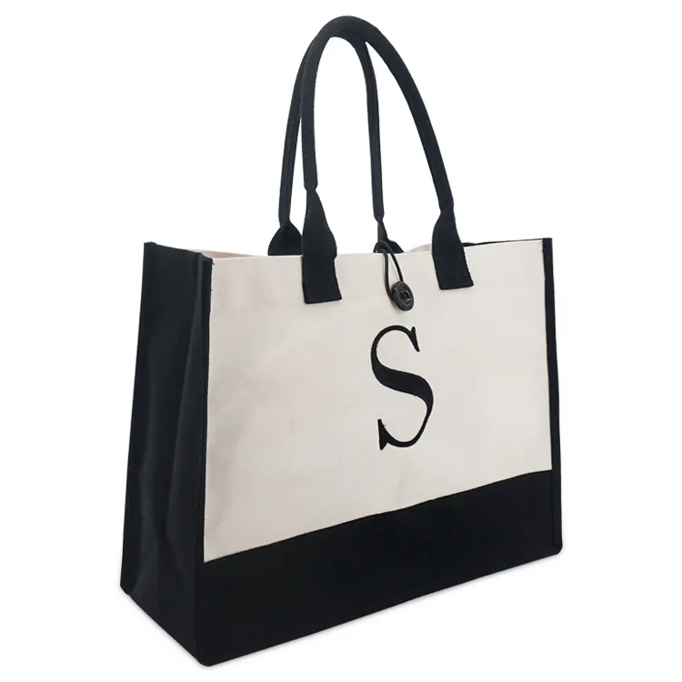 Folding Cotton Canvas Tote Bag Custom Print Logo Women Shopping Handbag Embroidery Letter Bag