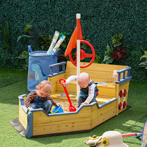 Outsunny Barco Pirata de Madera para Niños, Arenero con Compartimento de Almacenamiento, 158x78x45,5 cm - Product Image 2