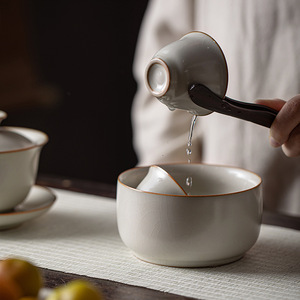 Lavador de Tazas de Cerámica Estilo Retro Chino Ru Kiln, Beige, Borde Recto, para Accesorios de Té, Uso Doméstico Duradero - Product Image 4