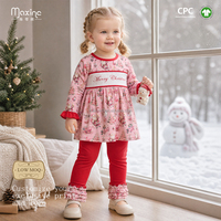 Pakaian Anak Perempuan Balita Set 2 Potong Natal Atasan Tunik Lengan Panjang Bermotif & Legging Merah Berumbai Pakaian Pesta Liburan