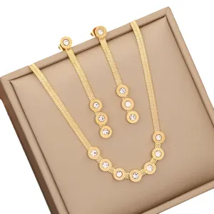 Minimalist Jewelry Set Water Proof 5A ZIircon CZ 18k Gold Plated Stainless Steel Necklace Bracelet Earrings Indian for Women