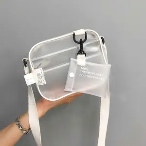 PVC giản dị trong suốt rõ ràng Phụ nữ Crossbody Túi vai Jelly nhỏ túi điện thoại túi xách với chủ thẻ rộng dây đai Nắp