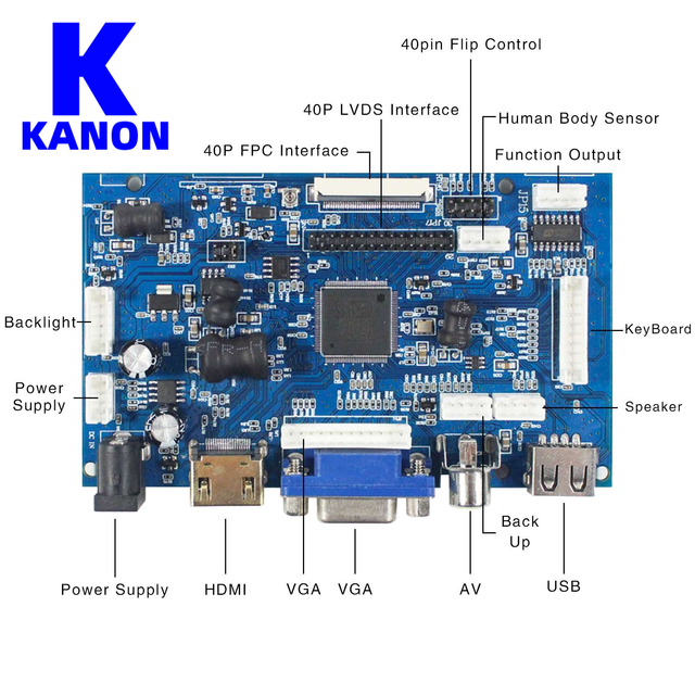 Reversing Driver Board VGA 2AV TFT LCD Controller Board with LVDS Interface High Resolution Support Remote Control