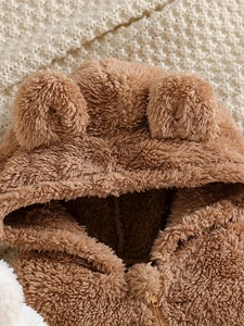 Abbigliamento per Bambine Autunno-Inverno, Graziosa <span class=keywords><strong>Tuta</strong></span> con Cappuccio e Orecchie Tridimensionali, Tinta Unita, 100% Poliestere Morbido - Product Image 3