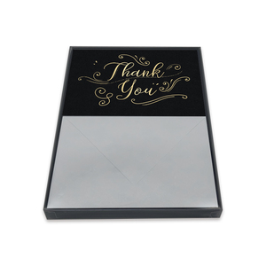Caja de Pvc de lámina dorada con logotipo personalizado, tarjetas de notas pequeñas negras mate con sobres plegados, Gracias personalizadas - Product Image 4