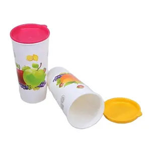 Copo de suco, 600ml x 3 pçs impressão de frutas do verão tamanho grande copo de vidro de plástico com tampa