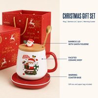Maßgefertigtes Weihnachts-Keramikbecher-Geschenkset mit Wärmeuntersetzer, Facettierter Kaffeebecher, Bambusdeckel, Löffel, Logo-Druck, Großhandel