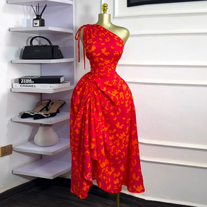 Abito Estivo 2025 da Donna Stile Europeo-Americano, Nuovo, Dolce e Fresco, con Spalla Asimmetrica, Colletto con Coulisse, Vita Alta, Slim Fit, Linea ad A - Product Image 3