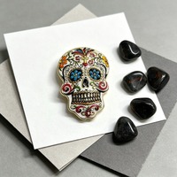 Broche Crâne en sucre du Jour des Morts en alliage de zinc émaillé avec strass, motif crâne floral, 4 couleurs, accessoire vestimentaire, cadeau pour femme