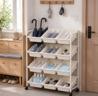 Étagère de rangement multifonctionnelle à quatre niveaux, écologique, imperméable, sur pieds, avec roulettes, pour salon, cuisine, salle de bain