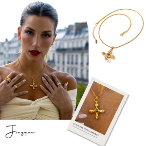 Yueli Cross <b>Necklace</b> Stainless Steel Gold Plated Geometric Pendant Party Jewelry - Product Image 1