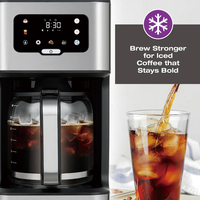 Cafetière à filtre programmable 14 tasses avec écran LED, saveur intense, anti-goutte, corps en acier inoxydable, pour café chaud