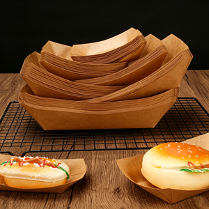 Wholesale Food Grade <b>Kraft</b> Paper Boat Tray Disposable Oil Proof Paper Food Boat <b>Box</b> for Hot Dog Burger Fries Snacks Custom Logo - Product Image 6