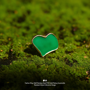 Fashion <b>Ring</b> 316L Stainless Steel PVD Gold Plating Sustainable Resistant Green Enamel Design - Product Image 3