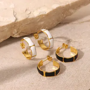 New Fashion Stainless Steel Earrings 18K Gold Plated Jewelry Enamel C Shape Earrings Jewelry For Women