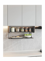ELLECASA Série Elba : Armoire murale capsule spatiale avec panier coulissant, étagère de rangement de cuisine avec comptoir escamotable
