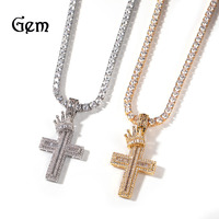 Collier pendentif croix couronne entièrement sertie de zircons, style européen et américain, pour hommes, avec incrustations de cuivre, chaîne en bambou, style hip-hop punk, fabriqué au Fujian, usage quotidien