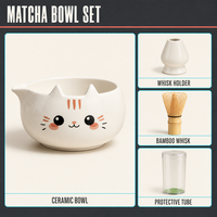Ensemble de bol à matcha en céramique de style japonais avec chasen, motif animal mignon, boîte cadeau portable pour cérémonie du thé