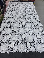 Nouveau design dentelle africaine soluble dans l'eau blanc cassé 3D à fleurs, tissu en dentelle filet française avec pierres, dentelle guipure à cordon