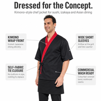 Veste de chef japonaise style kimono, uniforme de chef de sushi, manches courtes, fermeture à nouer sur le devant, vêtements de travail pour restaurant Izakaya Ramen
