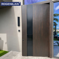 ROGENILAN Porte d'entrée extérieure personnalisée, sécurité, villa moderne, anti-effraction, portes pivotantes en bois massif pour maisons