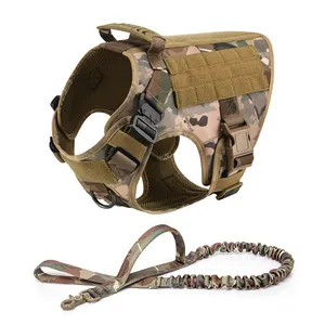 besar anjing tali harness merah Suppliers-Penjualan Terbaik Tanpa Tali Kekang Besar untuk Anjing Militer Taktis Rompi Harness Anjing dengan Set Tali Kekang