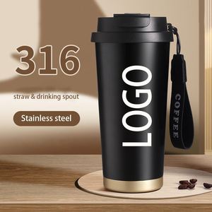 316 Stainless Steel Travel Coffee Cup with Bellflower Insulated Vacuum, Dual-Drink <b>Straw</b>, Custom Logo Print Suitable for Daily - Product Image 1