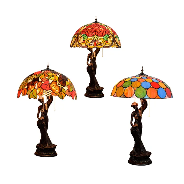 Lampade tavolo in stile vetro macchiato animale più grande appeso 3 luci lampada da tavolo Tifany lampada da scrivania Tiffany grande uva rosa da 20 pollici