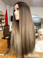 Perruque Casher SHY, couleur marron, cheveux humains naturels, dessus en dentelle, couleur personnalisée, fournisseur d'usine
