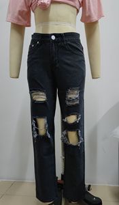 Pantalones holgados rectos de Hip Hop de calle alta para <span class=keywords><strong>mujer</strong></span>, nuevos pantalones vaqueros desgastados con agujeros <span class=keywords><strong>rotos</strong></span> que combinan con todo con características transpirables - Product Image 4