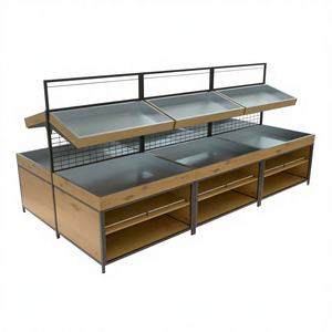 Étagères à fruits et légumes en acier et bois à plusieurs niveaux, très vendues, pour supermarchés - Product Image 1