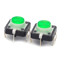 Tombol Tekan Taktil Warna-warni Sementara 12*12*7.3MM Tombol Saklar Mikro Hijau Putih Biru Kuning Merah Dengan Lampu