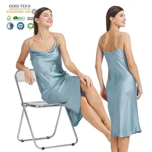 Ropa de dormir de verano Sexy con cuello en V Full Slip 100% Mulberry Silk Sleep Dress Camisones para mujeres Camisón de seda