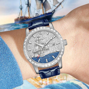 HANBORO Montre Mécanique Automatique pour Homme Série de Voile Lisse avec Simple Mode Voilier Design Calendrier Affichage Cadran Pointeur - Product Image 3