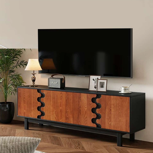Mueble de <span class=keywords><strong>TV</strong></span> Moderno con Puerta Ondulada de Madera - Diseño de Color en Contraste, Elegante <span class=keywords><strong>Soporte</strong></span> de Almacenamiento Multimedia para Sala de Estar - Product Image 1