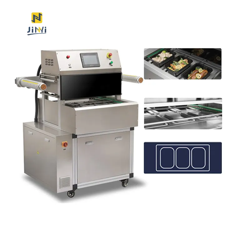 DQ580/630SAT Semi-Automation Food fish atmosphere modified packaging meat bag continuous tray sealing machine