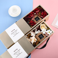 Boîte cadeau de savon floral pour mariage et Saint-Valentin, style tiroir portable, emballage floral en papier