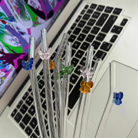 Pailles en verre réutilisables transparentes 8MM, pailles en verre de Noël colorées et mignonnes, pailles réutilisables