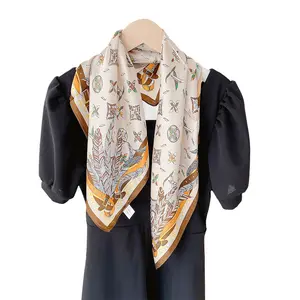 Lenço de seda com fita de xale estampado, lenço de seda multifuncional personalizado com estampa digital, lenço de seda selvagem para pescoço, estilo estrangeiro