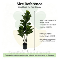 Arbre artificiel Ficus Lyrata de 115 cm, plante artificielle à feuilles de figuier, 3 branches, pour la décoration intérieure de la maison, du bureau ou du salon