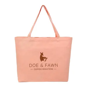 Bolso de playa ecológico bolso de mano de algodón rosa melocotón con impresión de diseño de logotipo personalizado