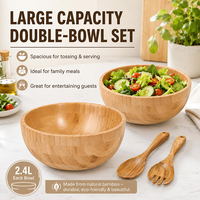 Grand saladier en bois naturel avec cuillères et fourchettes – Idéal pour salades, pâtes, fruits, collations, décoration de cuisine, cadeaux pour la famille