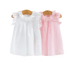 F1699 לנשימה חוט צבוע כותנה תינוק שמלת קיץ שמלות מהודרות ילדה