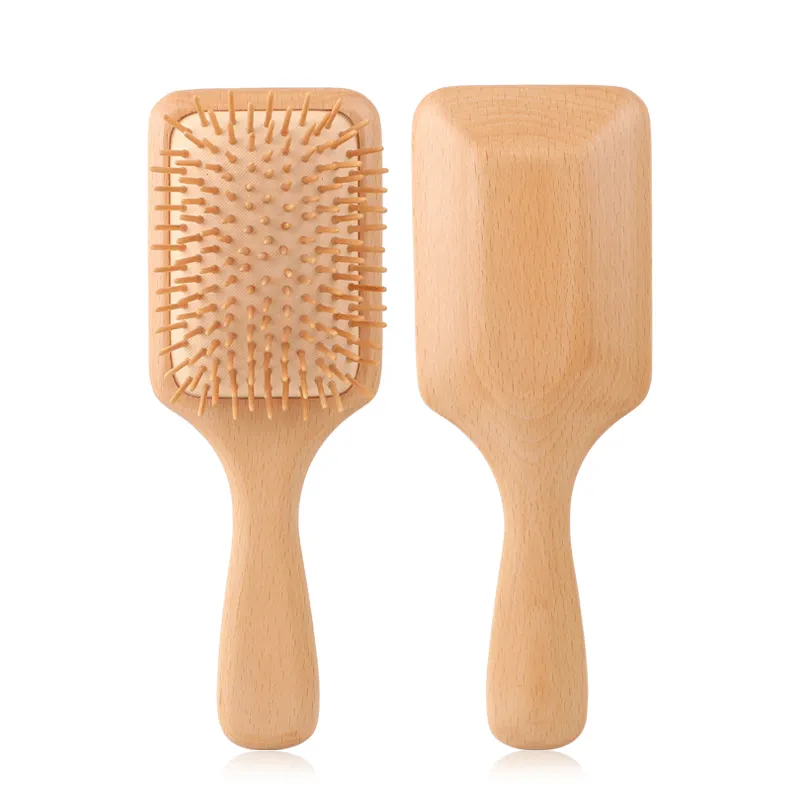 Escova de cabelo de madeira, de alta qualidade, contas, escova de remo quadrada, agulha redonda, com etiqueta privada
