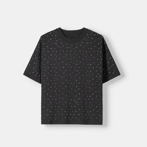 T-shirt pour homme en coton 100% style décontracté, col rond, tissu tricoté 200 grammes, surdimensionné, strass 3D, transfert thermique, respirant - Product Image 1