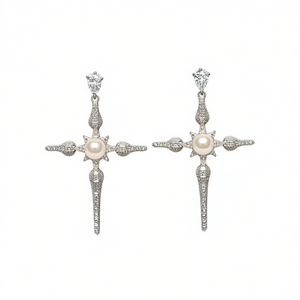 Orecchini in Oro Bianco con Perle e Diamanti, Gioielli Classici da Sposa per Donna, Diamanti Naturali Taglio Brillante Rotondo Colore D - Product Image 1