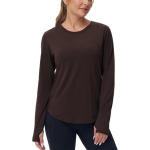 FOXA T-shirt de sport à manches longues pour femme, col rond, ajusté, en polyester uni, pour la randonnée - Product Image 2